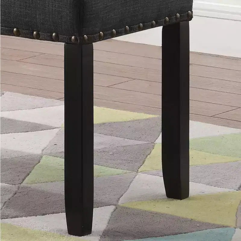 Fabric Dining Bench with Nailhead Trim, Grey Upholstery, Dining Room or Living Room