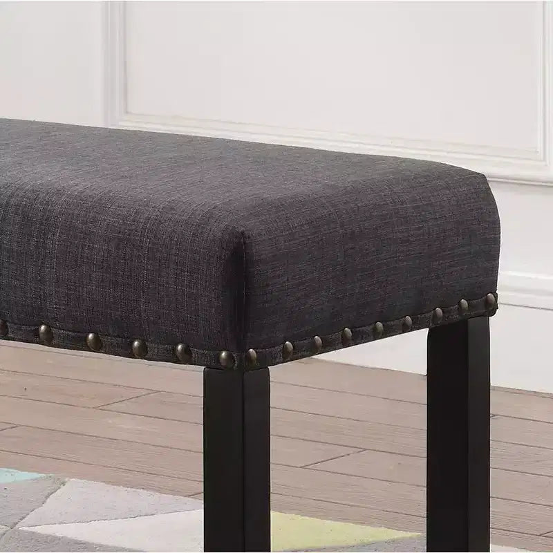 Fabric Dining Bench with Nailhead Trim, Grey Upholstery, Dining Room or Living Room