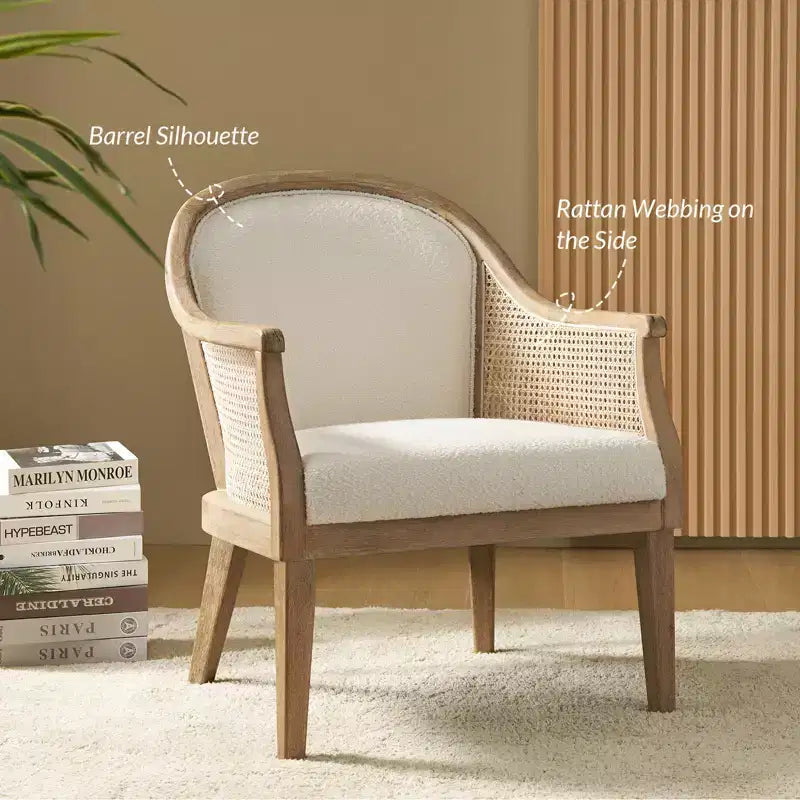 Farmhouse Rattan Solid Wood Armchair, Natural Woven Accent Chair