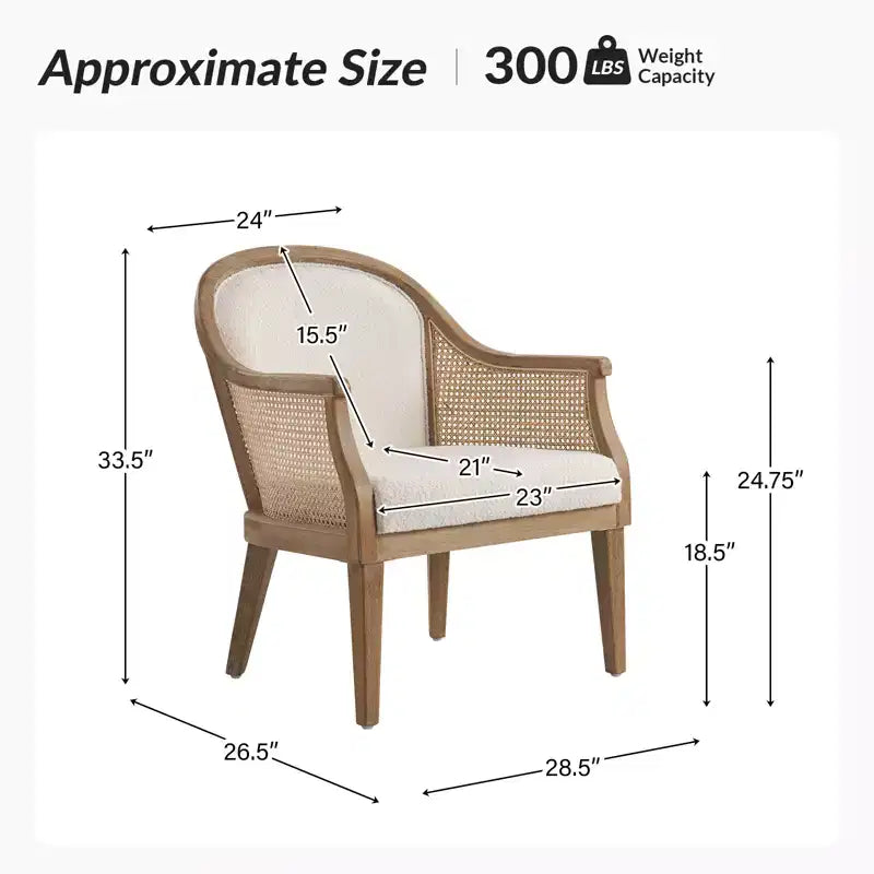 Farmhouse Rattan Solid Wood Armchair, Natural Woven Accent Chair