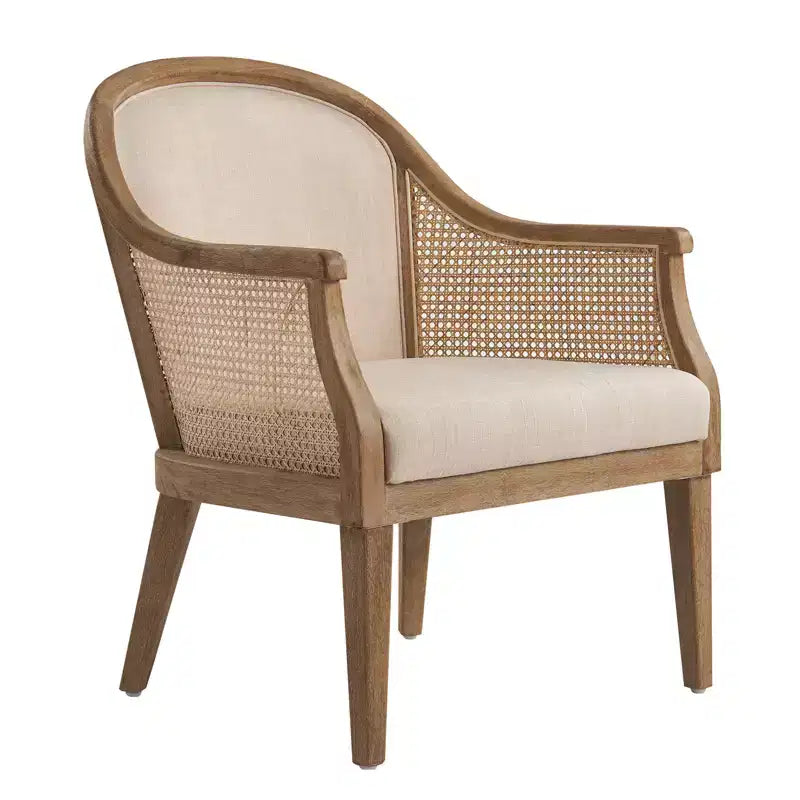 Farmhouse Rattan Solid Wood Armchair, Natural Woven Accent Chair