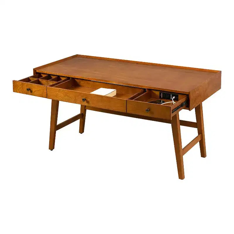 71.5" Writing Desk with Built-in Power Outlets & Storage Drawer, MDF Veneer