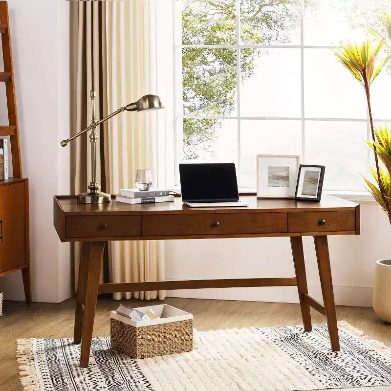71.5" Writing Desk with Built-in Power Outlets & Storage Drawer, MDF Veneer
