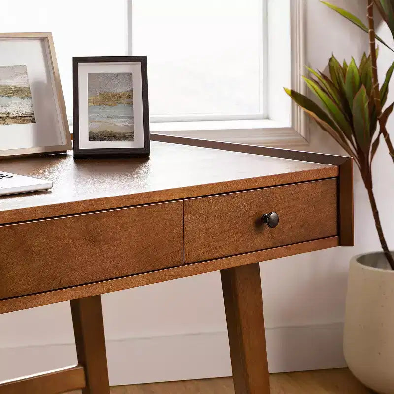 71.5" Writing Desk with Built-in Power Outlets & Storage Drawer, MDF Veneer