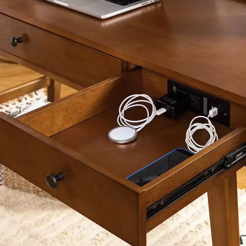 71.5" Writing Desk with Built-in Power Outlets & Storage Drawer, MDF Veneer