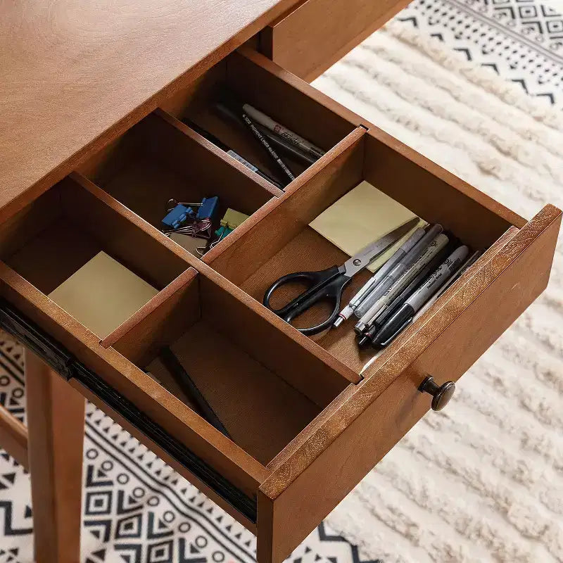 71.5" Writing Desk with Built-in Power Outlets & Storage Drawer, MDF Veneer