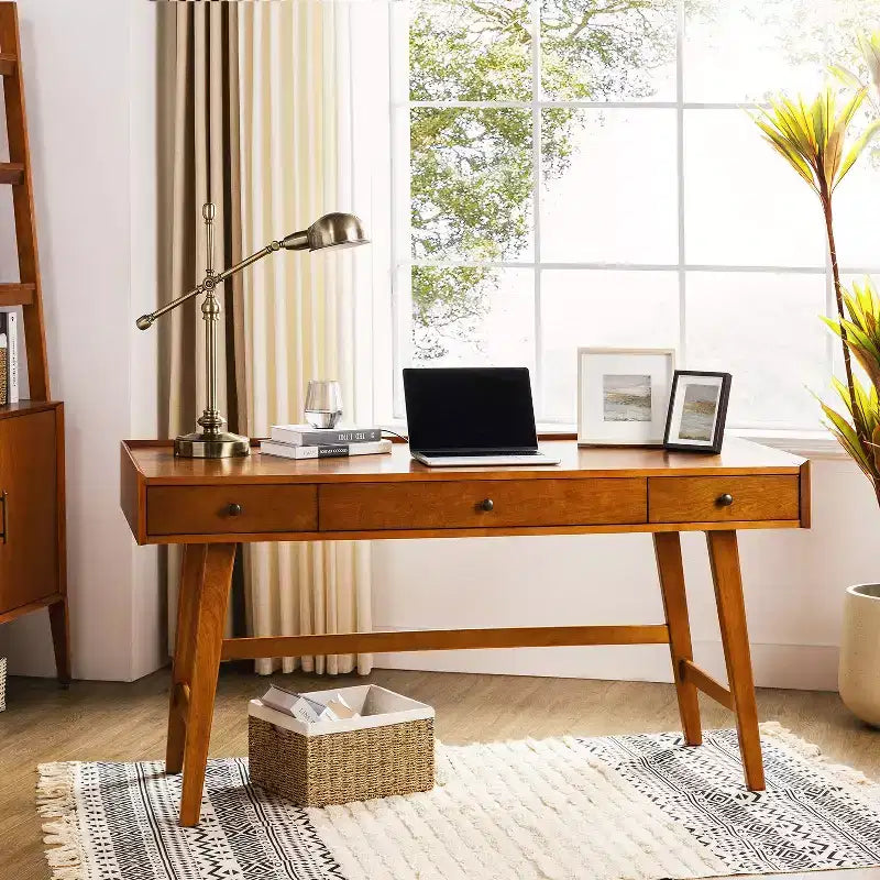 71.5" Writing Desk with Built-in Power Outlets & Storage Drawer, MDF Veneer
