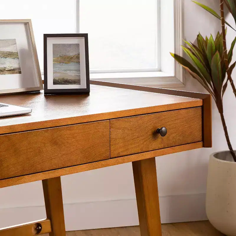 71.5" Writing Desk with Built-in Power Outlets & Storage Drawer, MDF Veneer