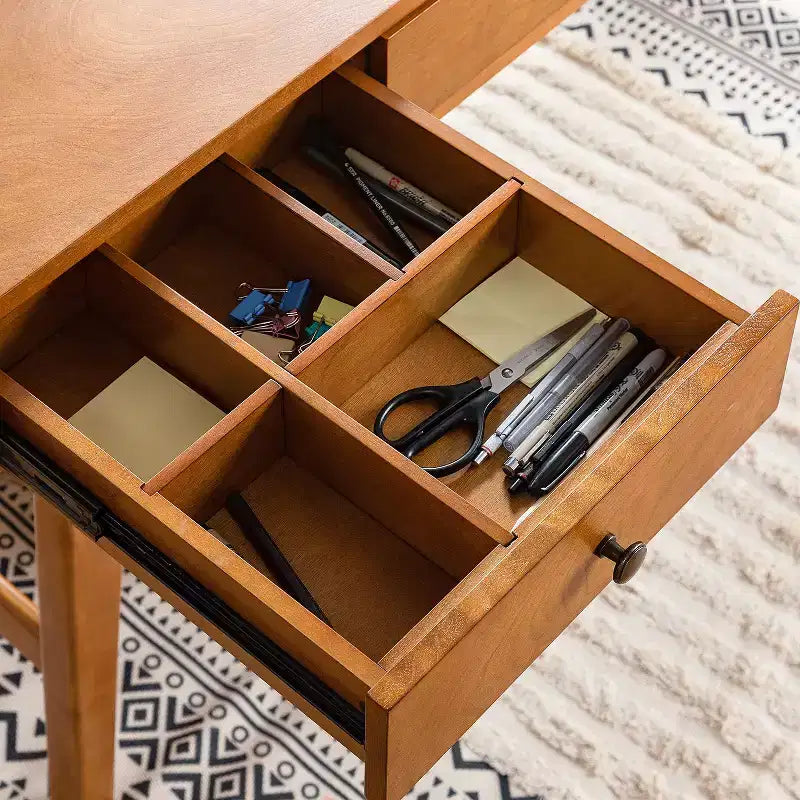71.5" Writing Desk with Built-in Power Outlets & Storage Drawer, MDF Veneer