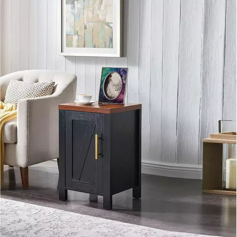 Kings Brand Furniture Sendero Modern Side End Table Nightstand with Storage Cabinet & Shelf for Bedroom, Living Room, or Office