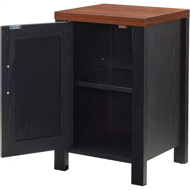Modern Side End Table Nightstand with Storage Cabinet & Shelf, Bedroom or Office