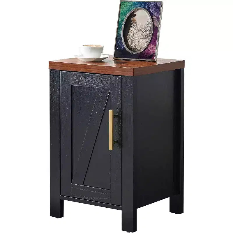 Modern Side End Table Nightstand with Storage Cabinet & Shelf, Bedroom or Office