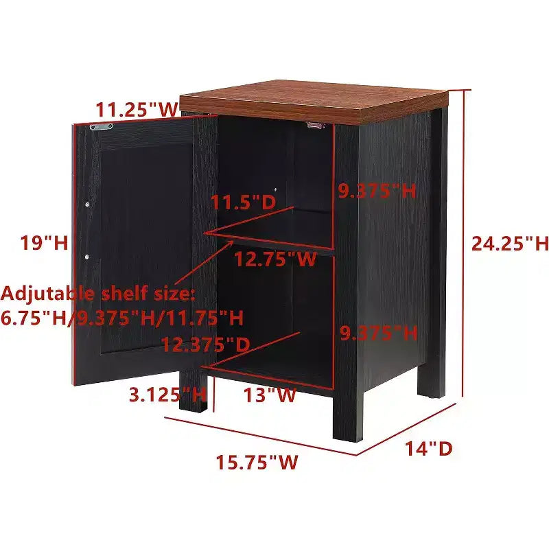 Modern Side End Table Nightstand with Storage Cabinet & Shelf, Bedroom or Office