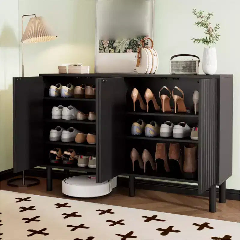 55 Entryway Shoe Cabinet, 3 Tier Shoe Storage Cabinet with 4 Doors, Sideboard Buffet Cabinet with Adjustable Shelves for Hallway Living Room