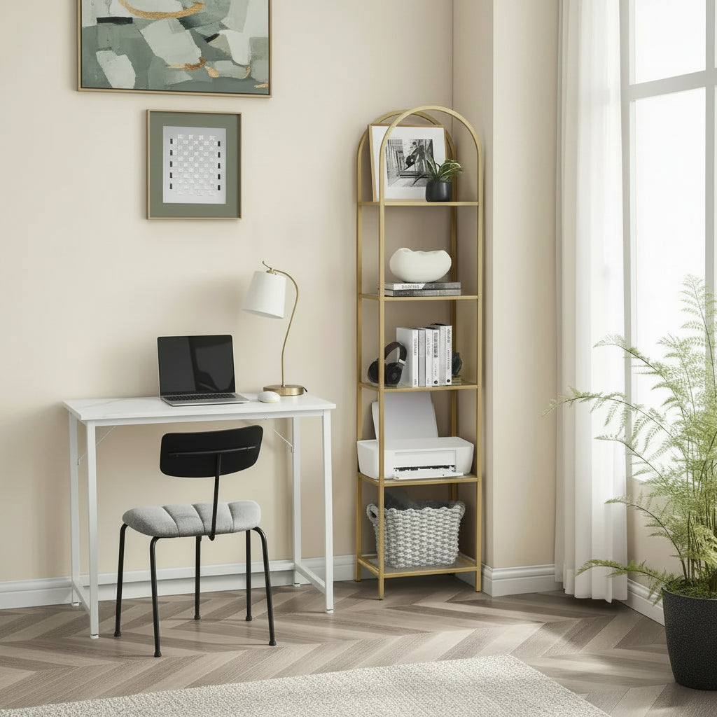 VASAGLE 5-Tier Shelf, Tempered Glass Shelving Unit, Arched Design