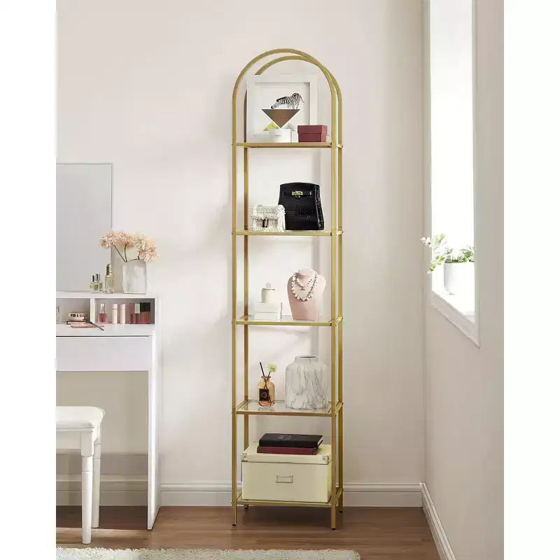 5-Tier Arched Tempered Glass Shelving Unit, Modern Display Shelf