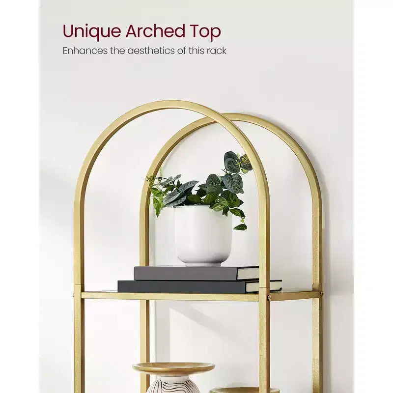 5-Tier Arched Tempered Glass Shelving Unit, Modern Display Shelf