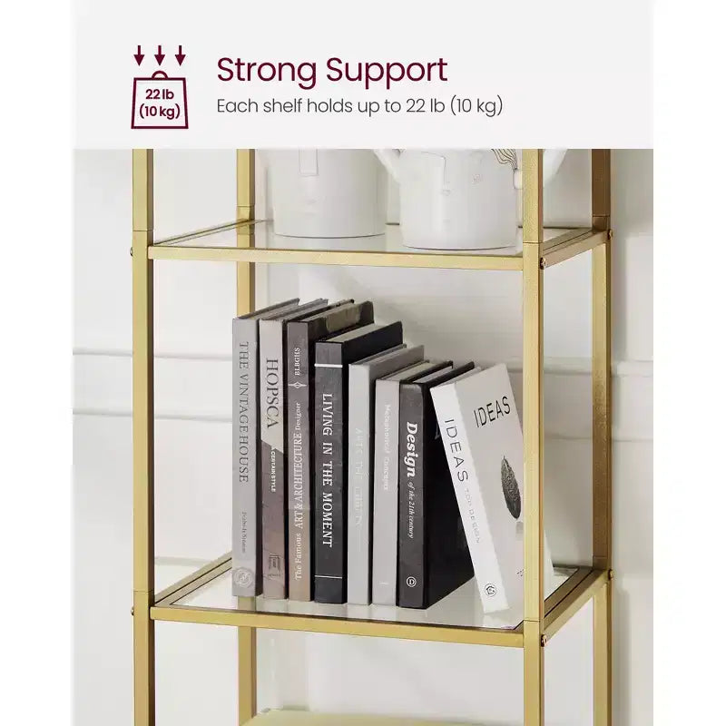 5-Tier Arched Tempered Glass Shelving Unit, Modern Display Shelf