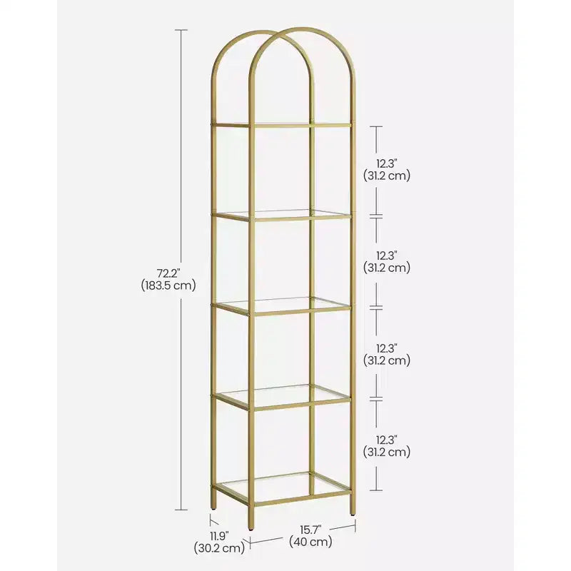5-Tier Arched Tempered Glass Shelving Unit, Modern Display Shelf