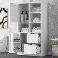 Whisen White Bathroom Storage Cabinet, Freestanding Style Cabinet with Multiple Storage Space and Open Shelf
