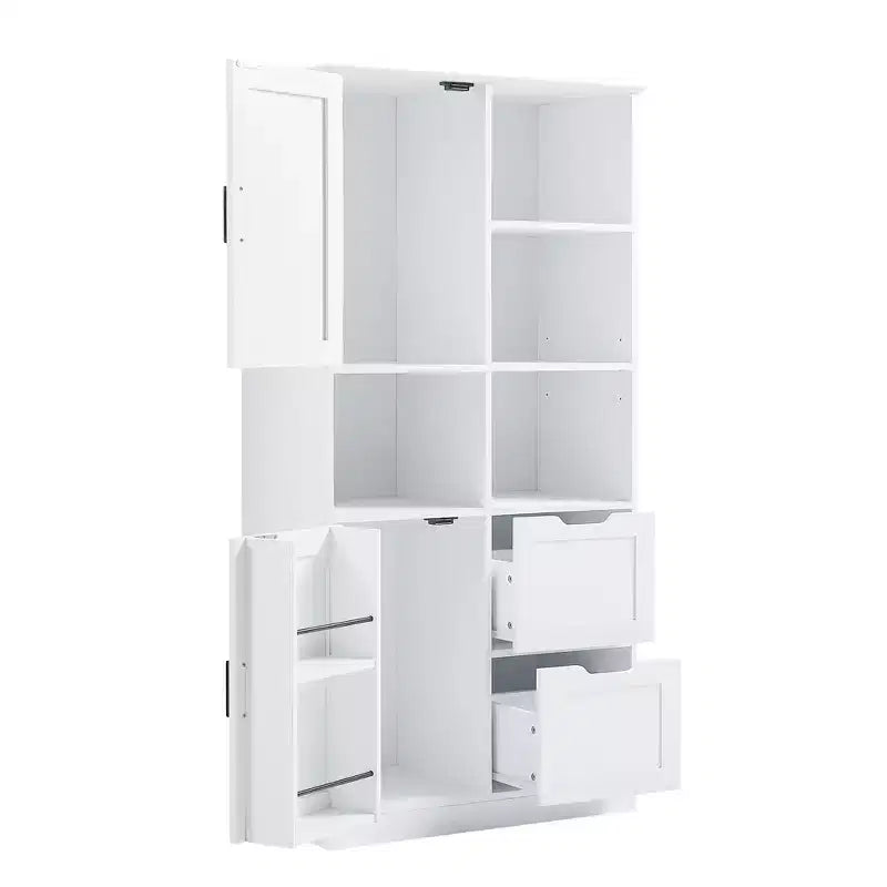 White Freestanding Bathroom Storage Cabinet with Open Shelf & Multiple Compartments