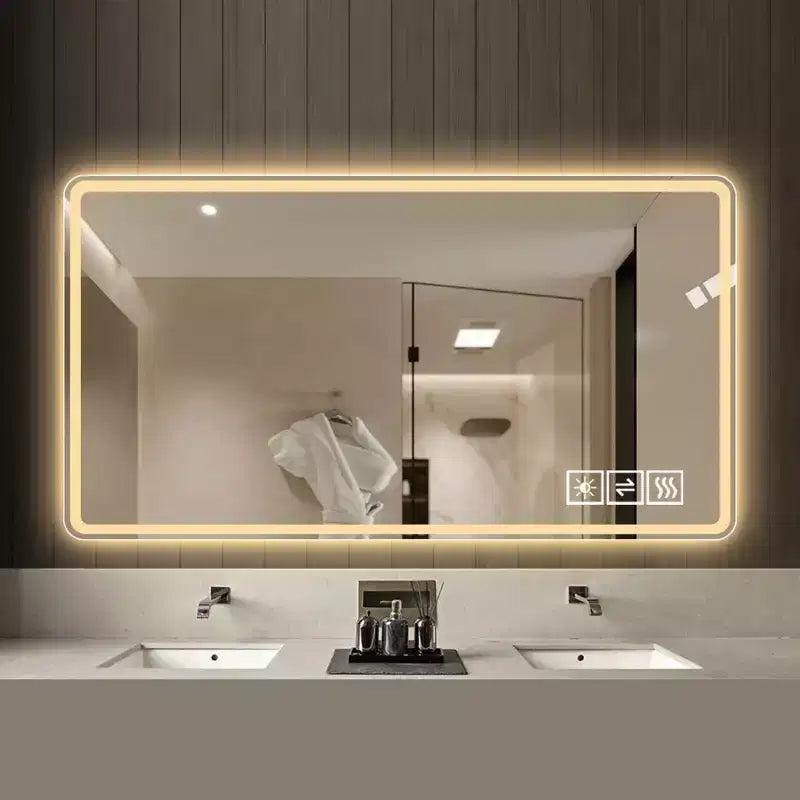 48x32 LED Bathroom Mirror: 3 Colors, 5-Level Dimmable, Anti-Fog, Wall Mounted, Horizontal/Vertical