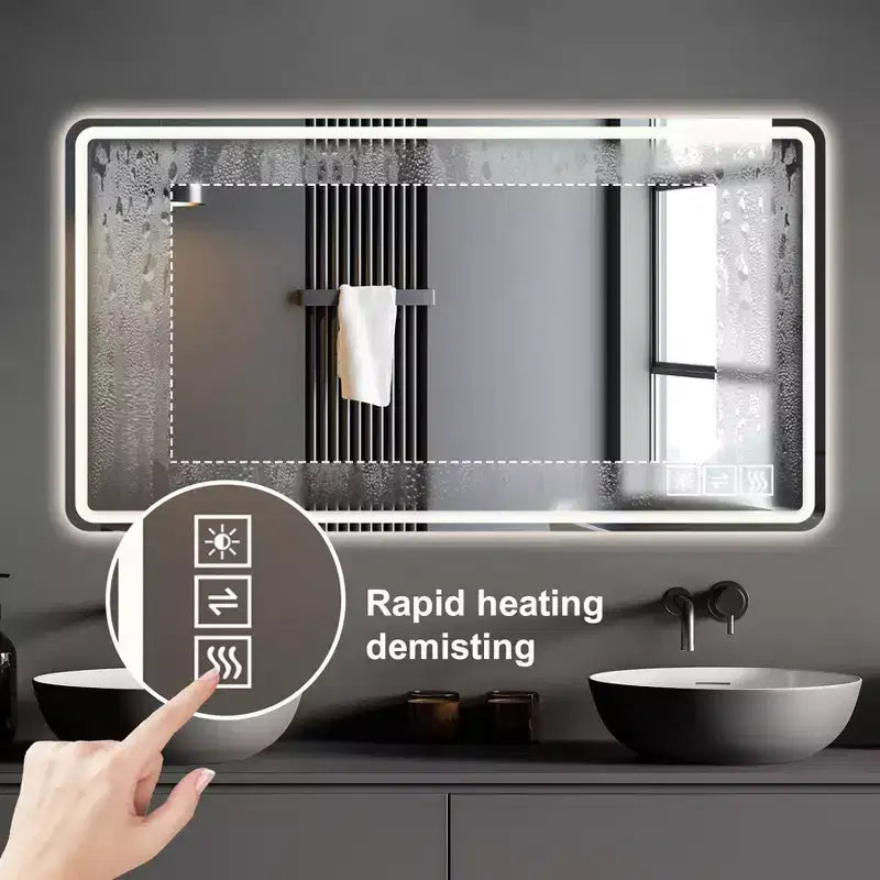 48x32 LED Bathroom Mirror: 3 Colors, 5-Level Dimmable, Anti-Fog, Wall Mounted, Horizontal/Vertical