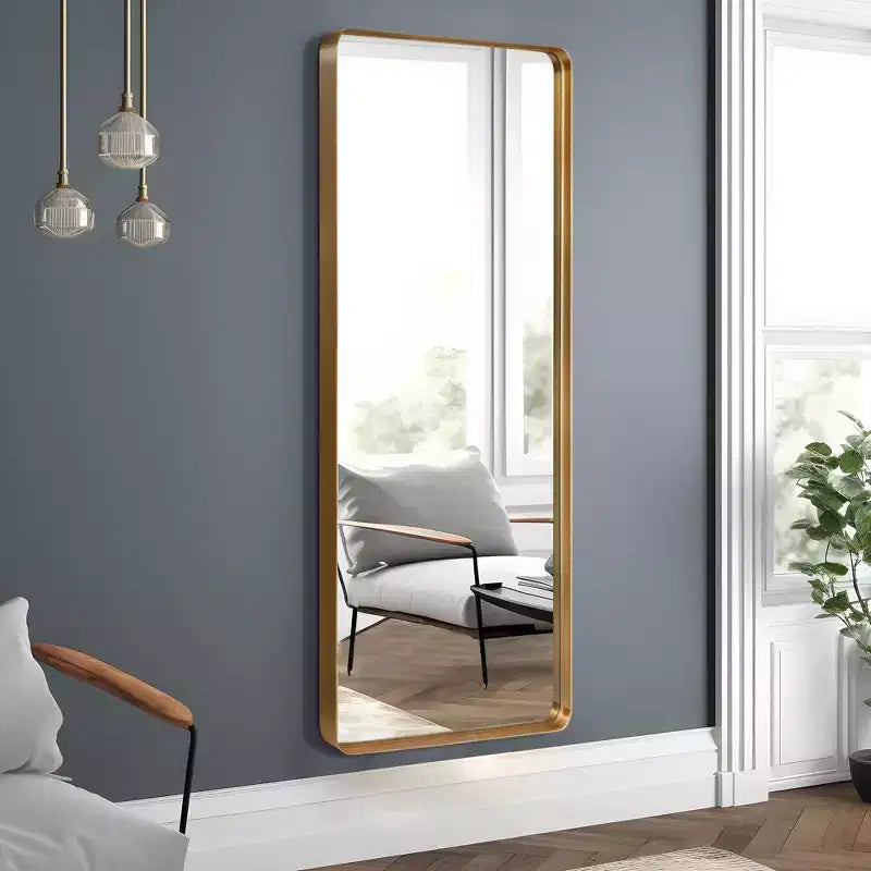 Rounded Rectangle Faux Electroplated Floor Mirror, 162x53cm, Bracketless