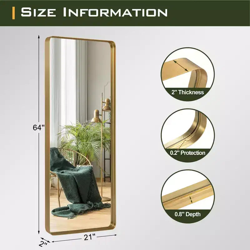 Rounded Rectangle Faux Electroplated Floor Mirror, 162x53cm, Bracketless