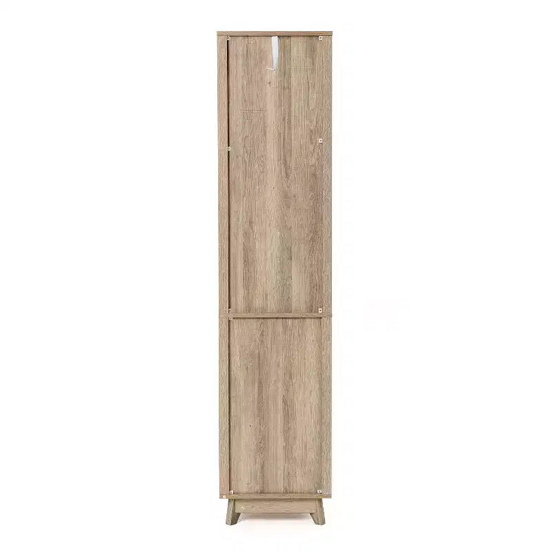 Wave-Patterned Bathroom Tower Cabinet with 1 Drawer & 1 Door, Natural Brown Finish