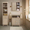 Wave-Patterned Bathroom Tower Cabinet with 1 Drawer & 1 Door, Natural Brown Finish