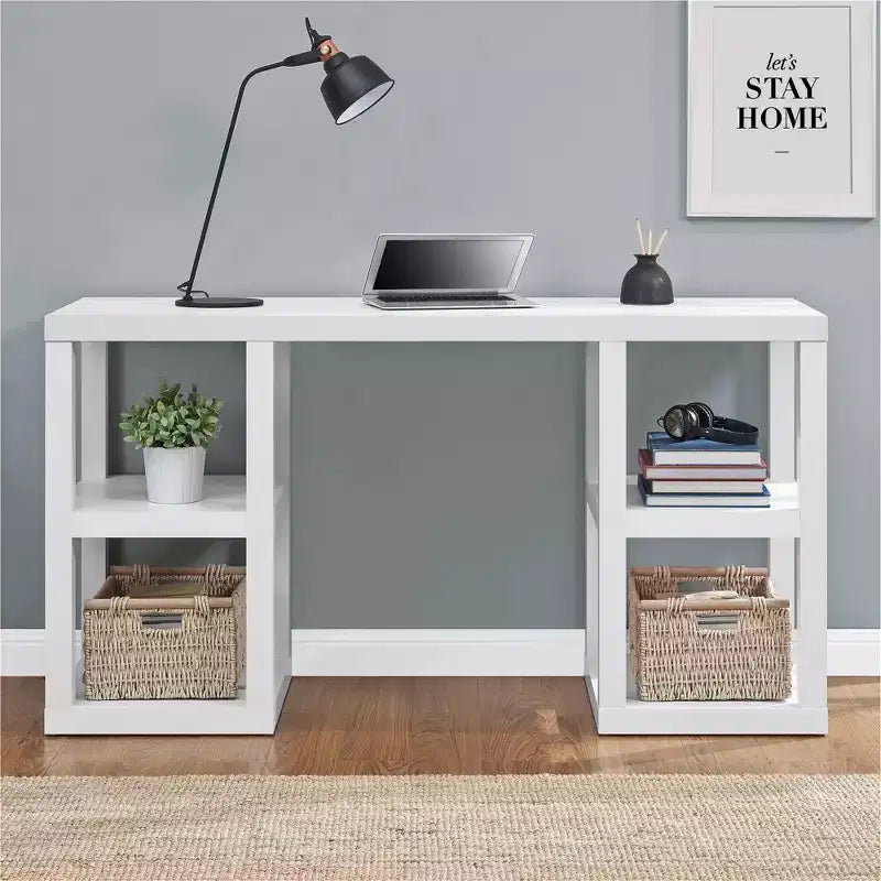 Double Pedestal Computer Desk, Parsons Style, Home Office Workstation