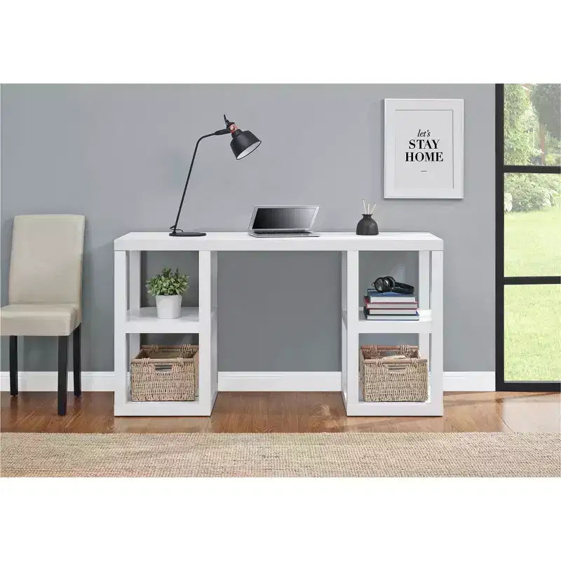 Double Pedestal Computer Desk, Parsons Style, Home Office Workstation