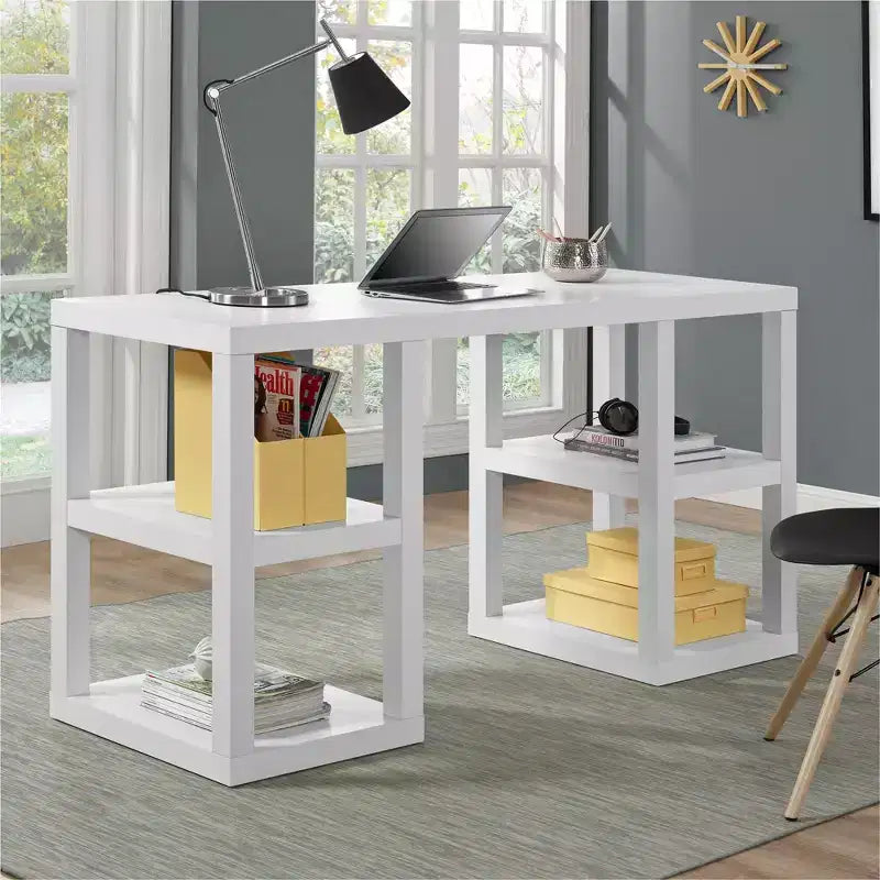 Double Pedestal Computer Desk, Parsons Style, Home Office Workstation