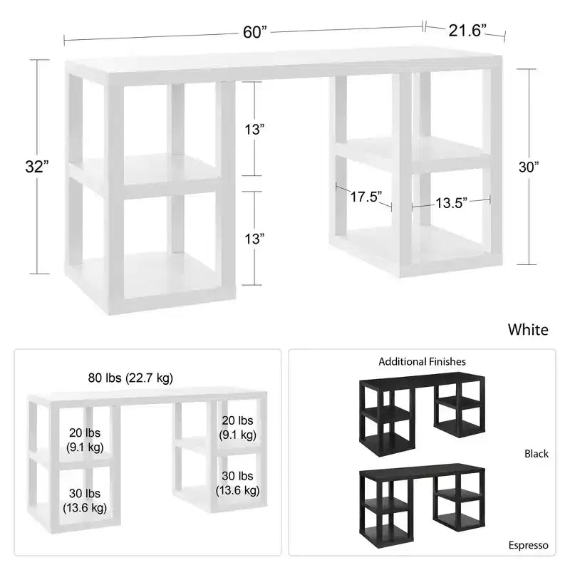 Double Pedestal Computer Desk, Parsons Style, Home Office Workstation
