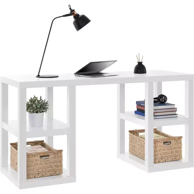 Double Pedestal Computer Desk, Parsons Style, Home Office Workstation
