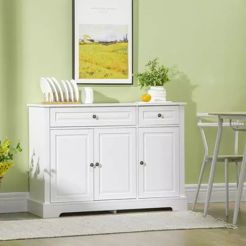 Okak Sideboard Cabinet, Buffet Cabinet with 2 Drawers and Adjustable Shelves, Storage Cabinet for Entryway, Living Room, Kitchen, White