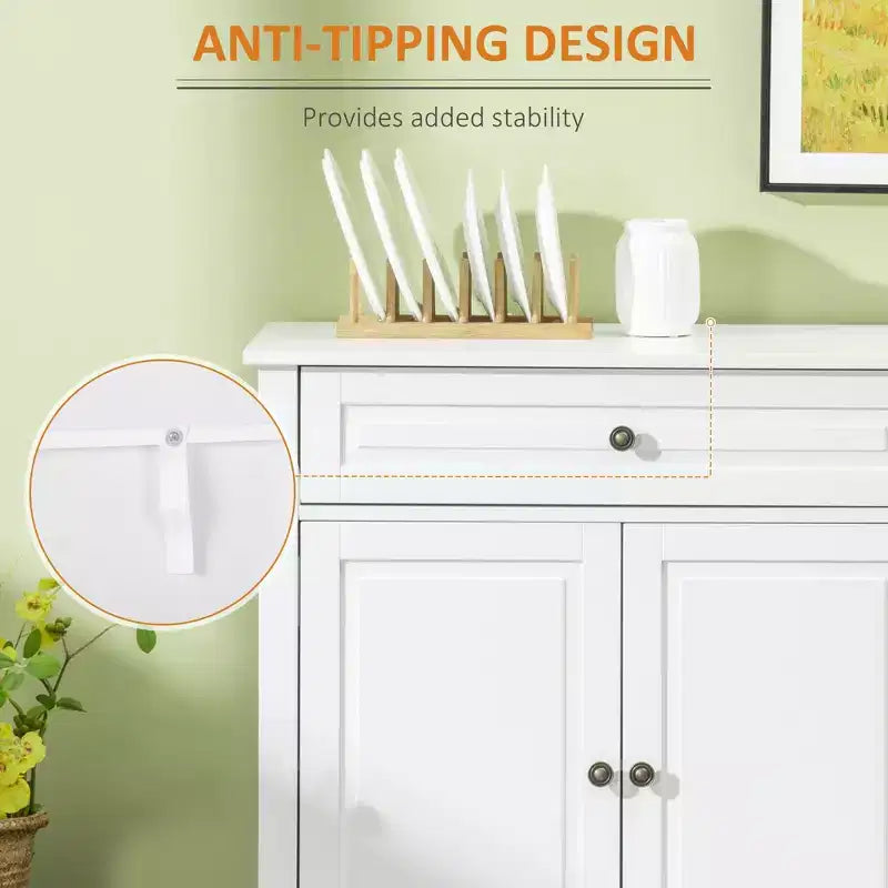 White Sideboard Buffet Cabinet with 2 Drawers & Adjustable Shelves, 45" Storage