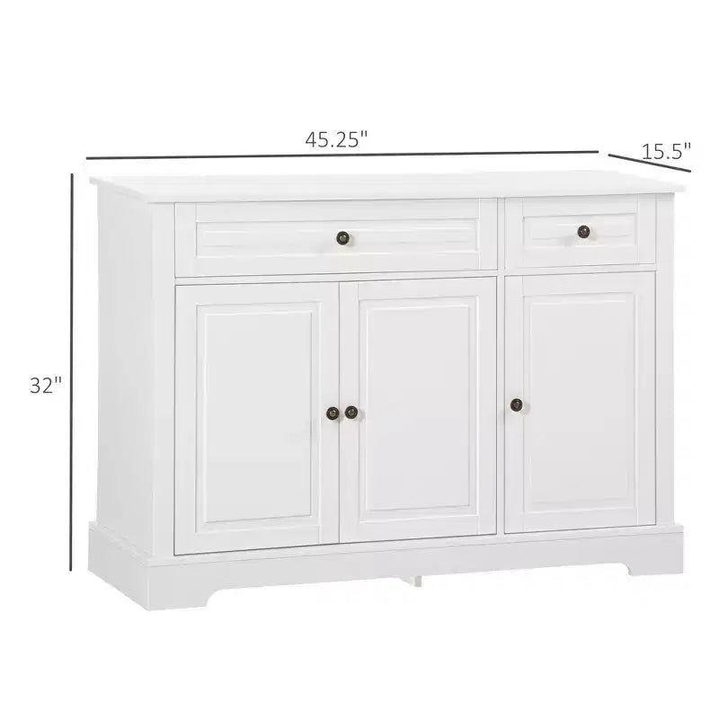 White Sideboard Buffet Cabinet with 2 Drawers & Adjustable Shelves, 45" Storage