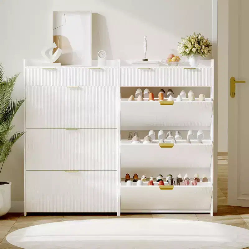 31.5 Fluted Slim Shoe Storage Cabinet for Entryway with 2 Drawers and Adjustable Shelf