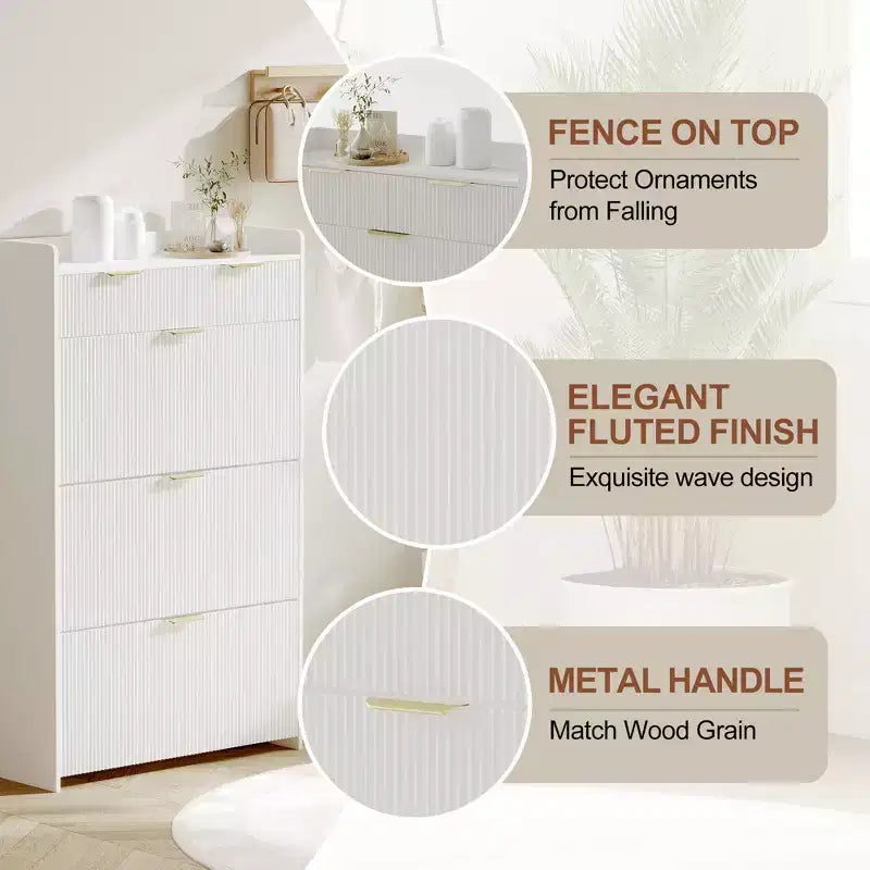 31.5 Fluted Slim Shoe Storage Cabinet for Entryway with 2 Drawers and Adjustable Shelf