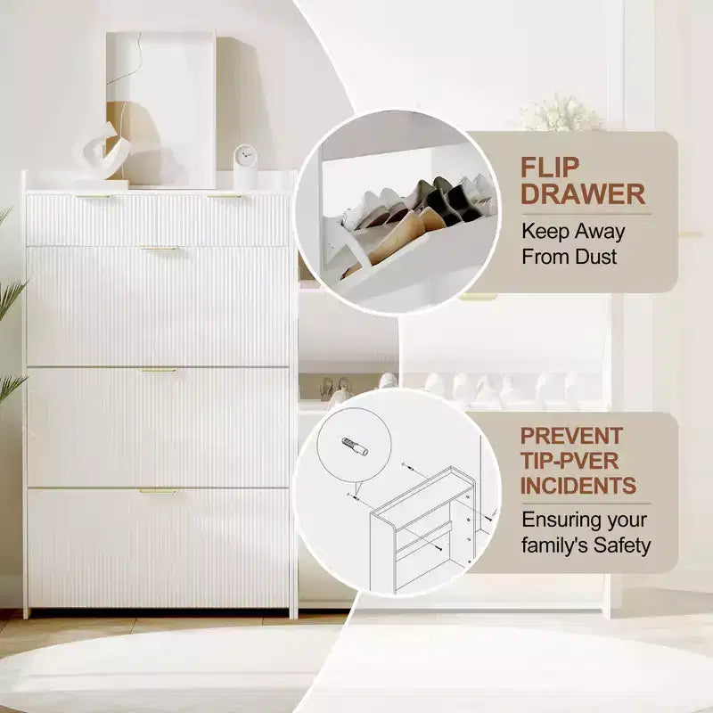 31.5 Fluted Slim Shoe Storage Cabinet for Entryway with 2 Drawers and Adjustable Shelf
