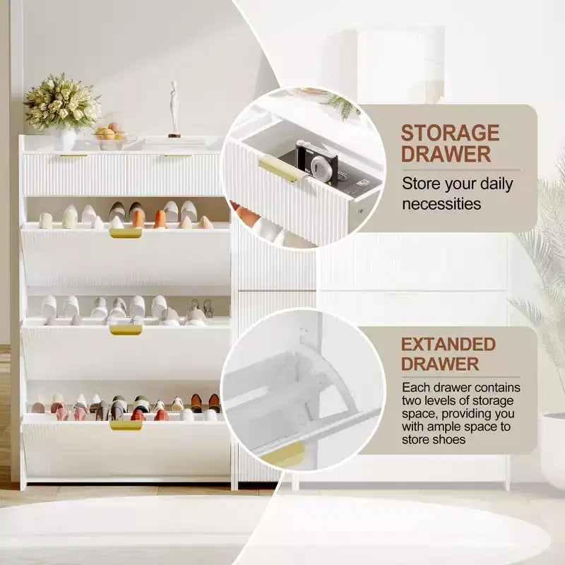 31.5 Fluted Slim Shoe Storage Cabinet for Entryway with 2 Drawers and Adjustable Shelf