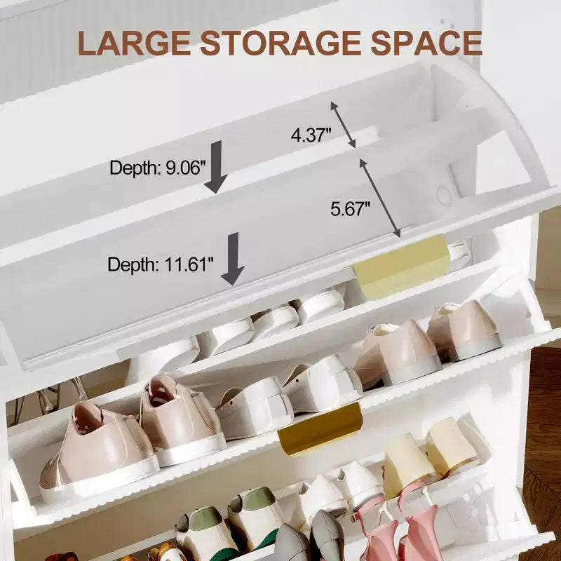 31.5 Fluted Slim Shoe Storage Cabinet for Entryway with 2 Drawers and Adjustable Shelf
