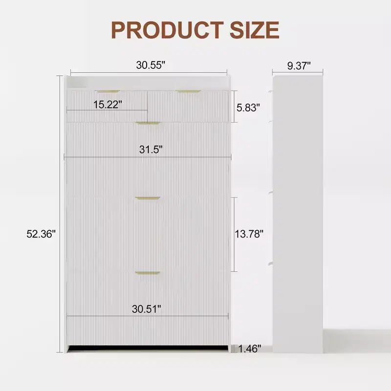 31.5 Fluted Slim Shoe Storage Cabinet for Entryway with 2 Drawers and Adjustable Shelf