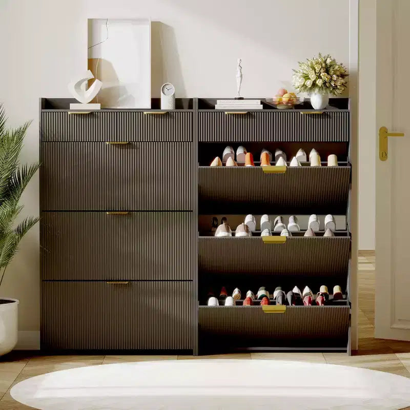 31.5 Fluted Slim Shoe Storage Cabinet for Entryway with 2 Drawers and Adjustable Shelf