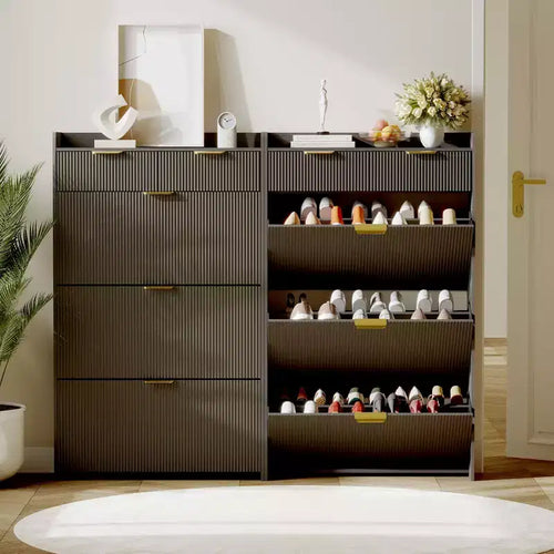 31.5 Fluted Slim Shoe Storage Cabinet for Entryway with 2 Drawers and Adjustable Shelf