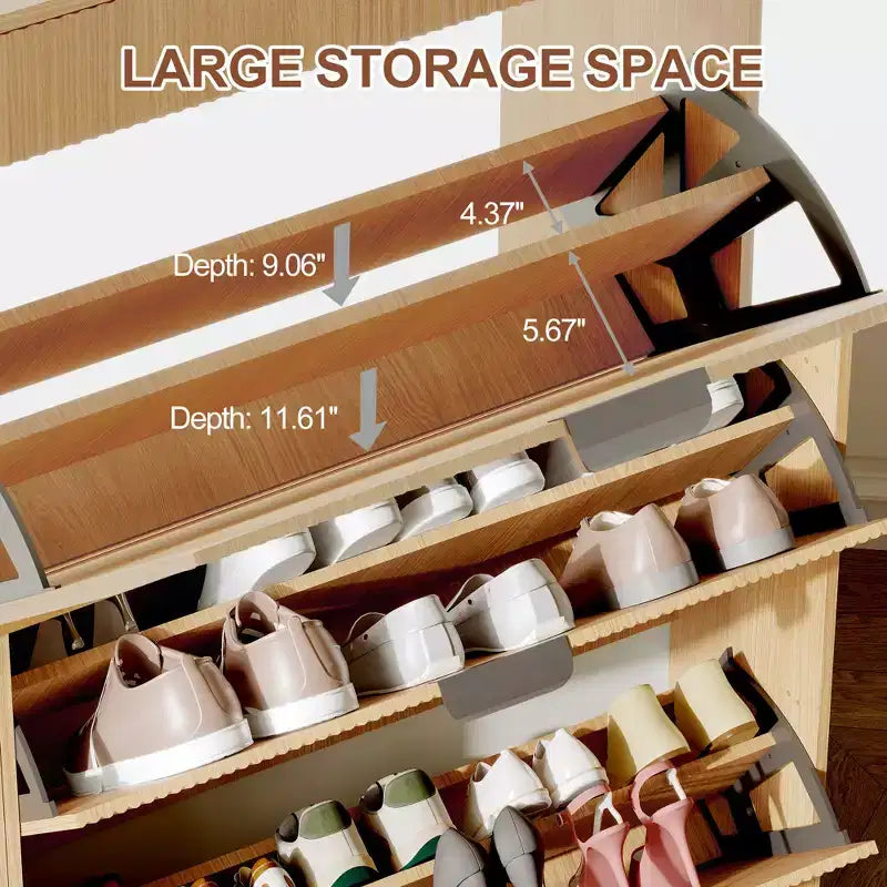 31.5 Fluted Slim Shoe Storage Cabinet for Entryway with 2 Drawers and Adjustable Shelf