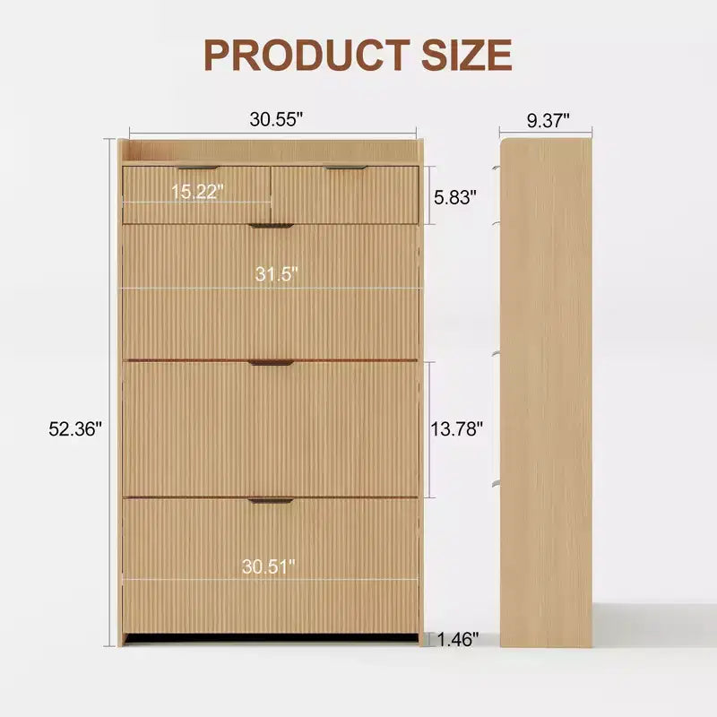 31.5 Fluted Slim Shoe Storage Cabinet for Entryway with 2 Drawers and Adjustable Shelf