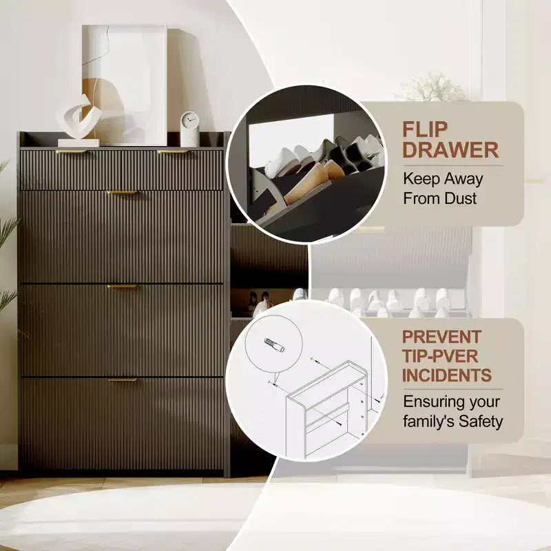 31.5 Fluted Slim Shoe Storage Cabinet for Entryway with 2 Drawers and Adjustable Shelf